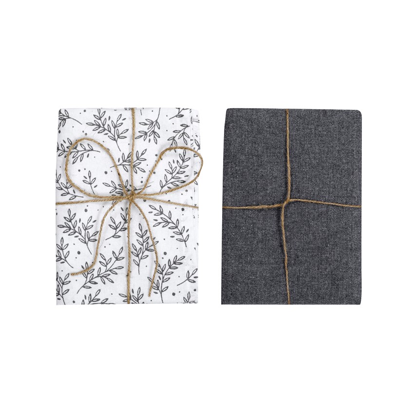 Återvunnen Kökshandduk 2-pack Flora, Vit/Mörkgrå