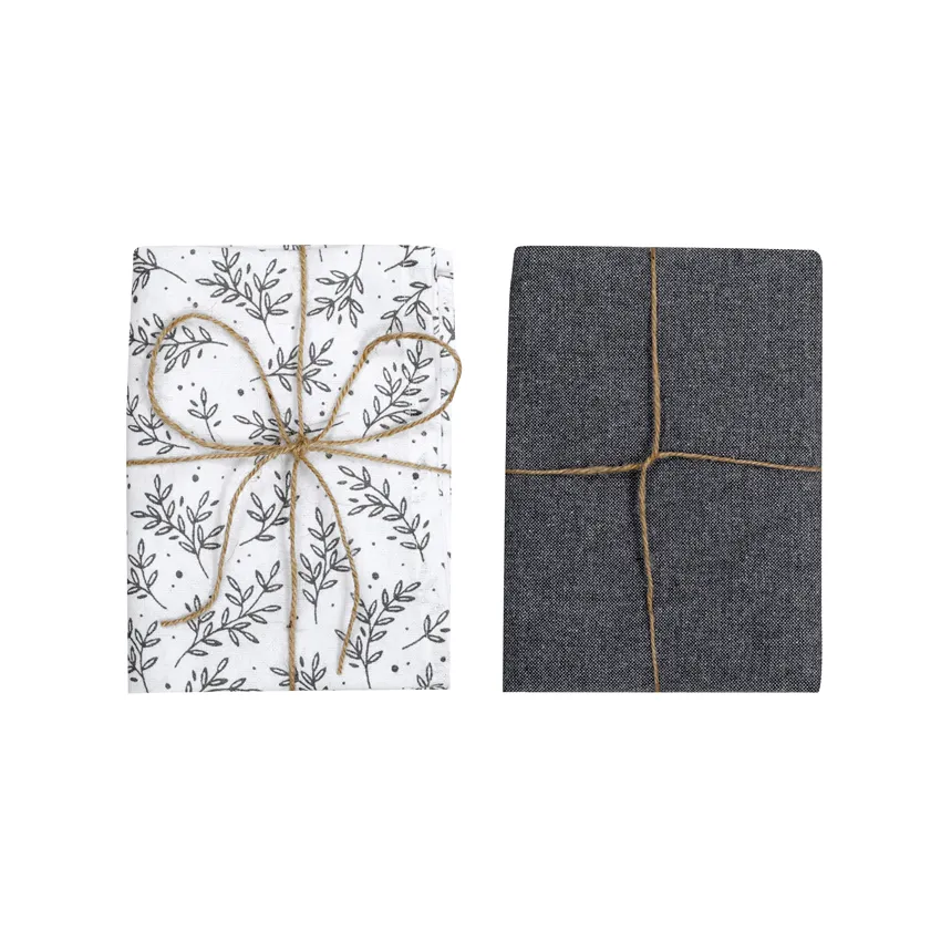 Återvunnen Kökshandduk 2-pack Flora, Vit/Mörkgrå