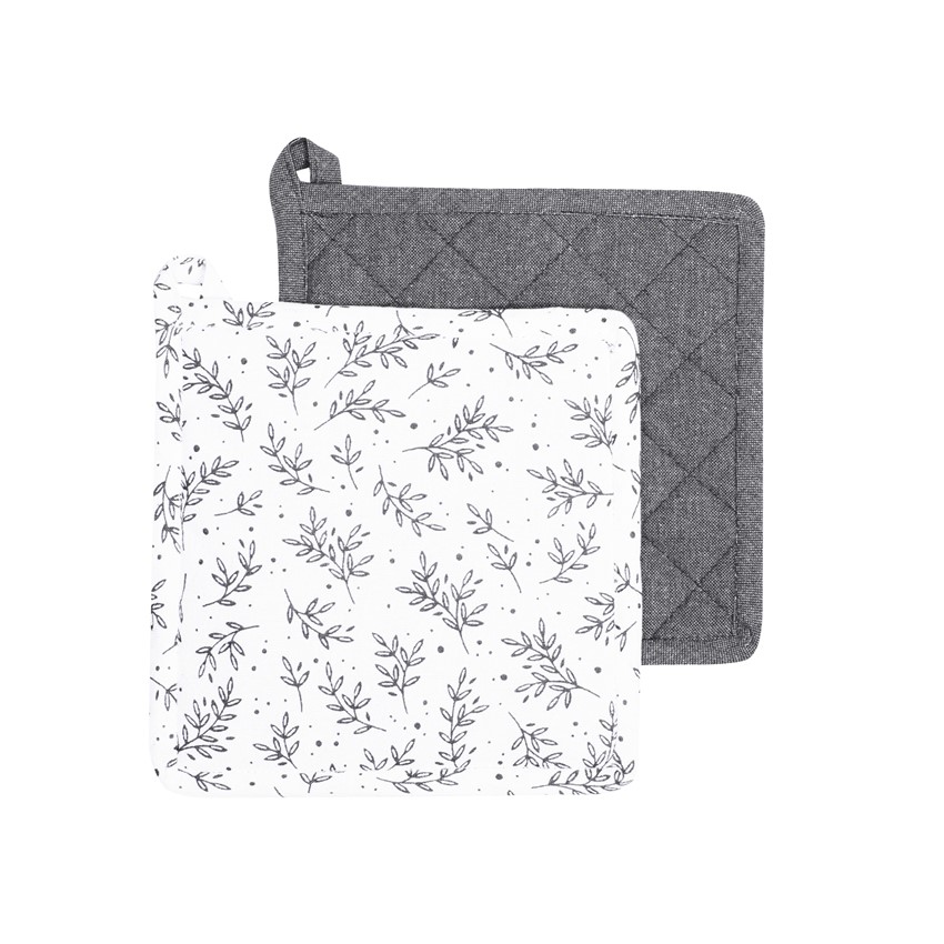 Återvunnen Grytlapp 2-pack Flora, Vit/Mörkgrå