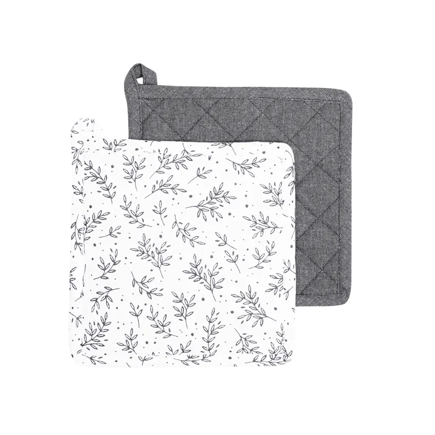 Återvunnen Grytlapp 2-pack Flora, Vit/Mörkgrå