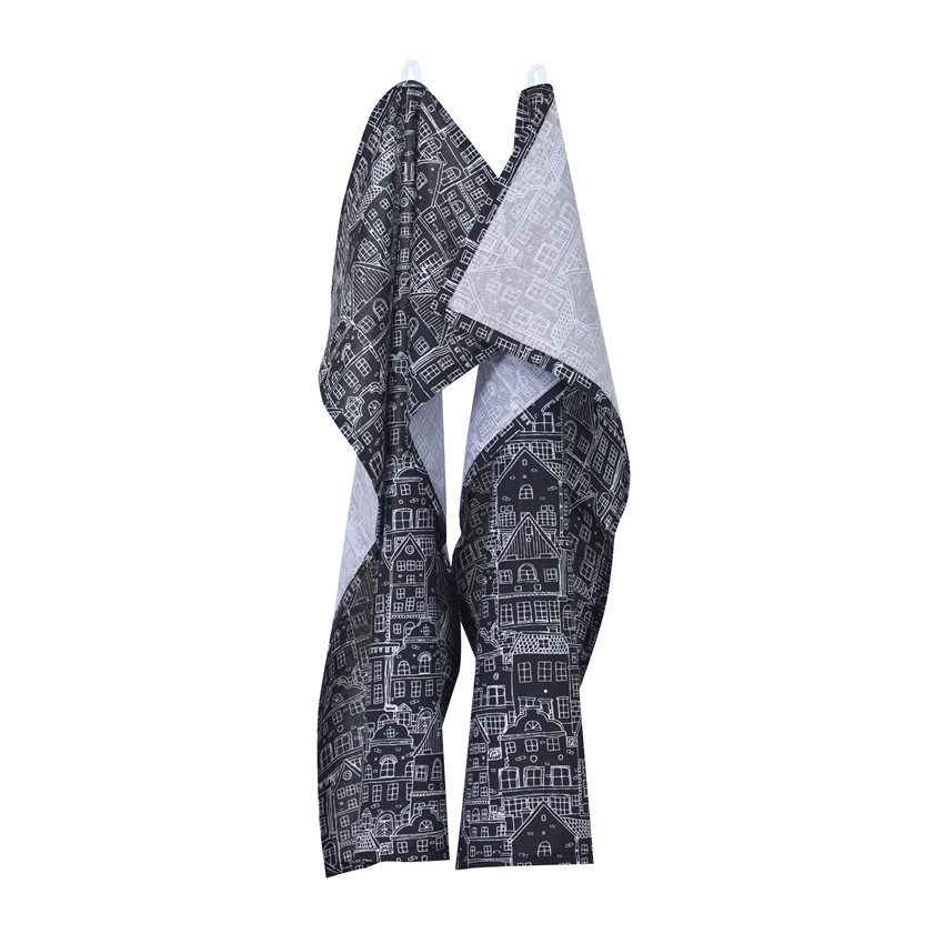 Återvunnen Kökshandduk 2-pack Gustav, Svart/Vit