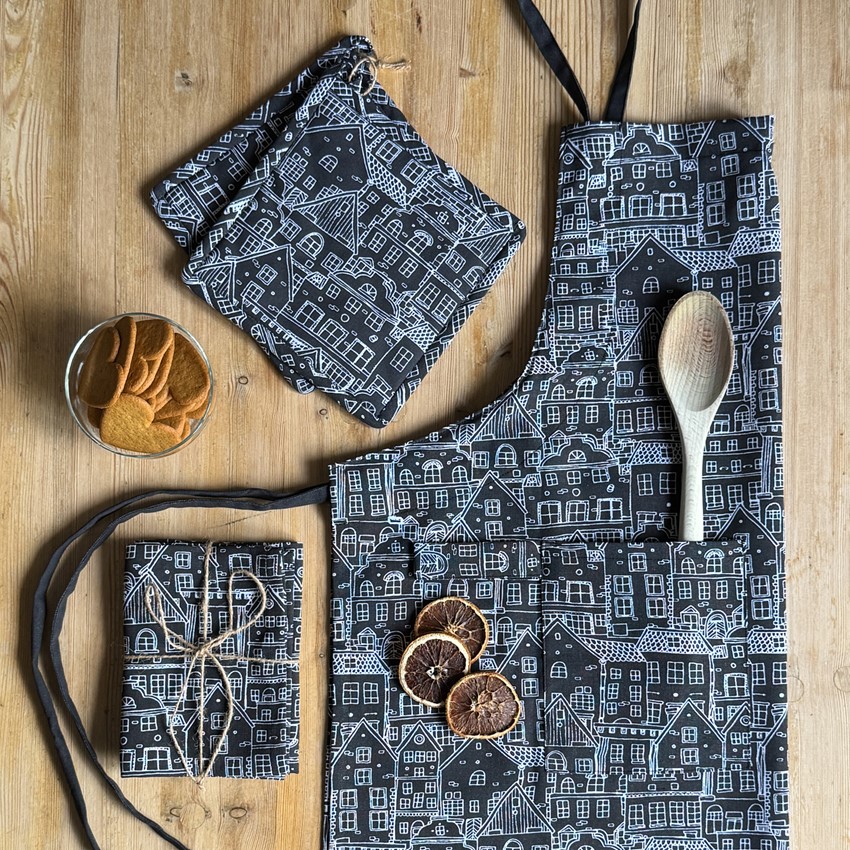 Återvunnen Kökshandduk 2-pack Gustav, Svart/Vit