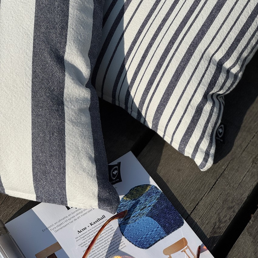 Återvunnet Kuddfodral Theo, Beige/Marinblå