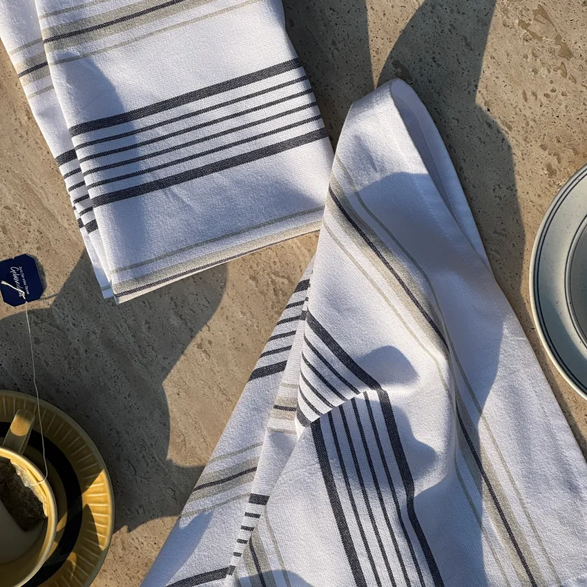 Återvunnen Kökshandduk 2-pack Tom, Vit/Marinblå