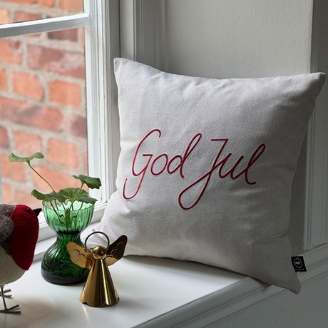 Återvunnet Kuddfodral God Jul, Linne/Mörkröd