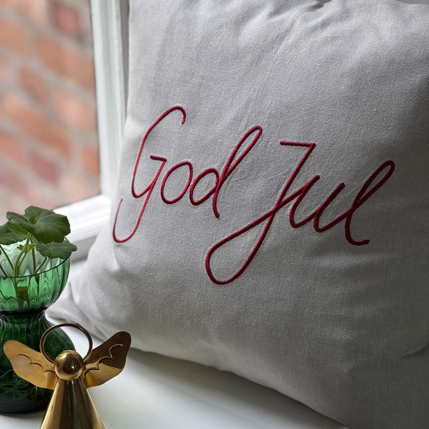 Återvunnet Kuddfodral God Jul, Linne/Mörkröd