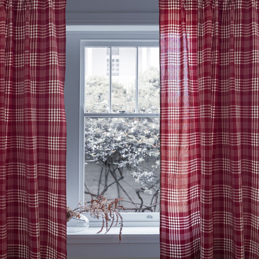 Återvunnen Gardinlängd 2-pack Mimmi, Mörkröd/Beige