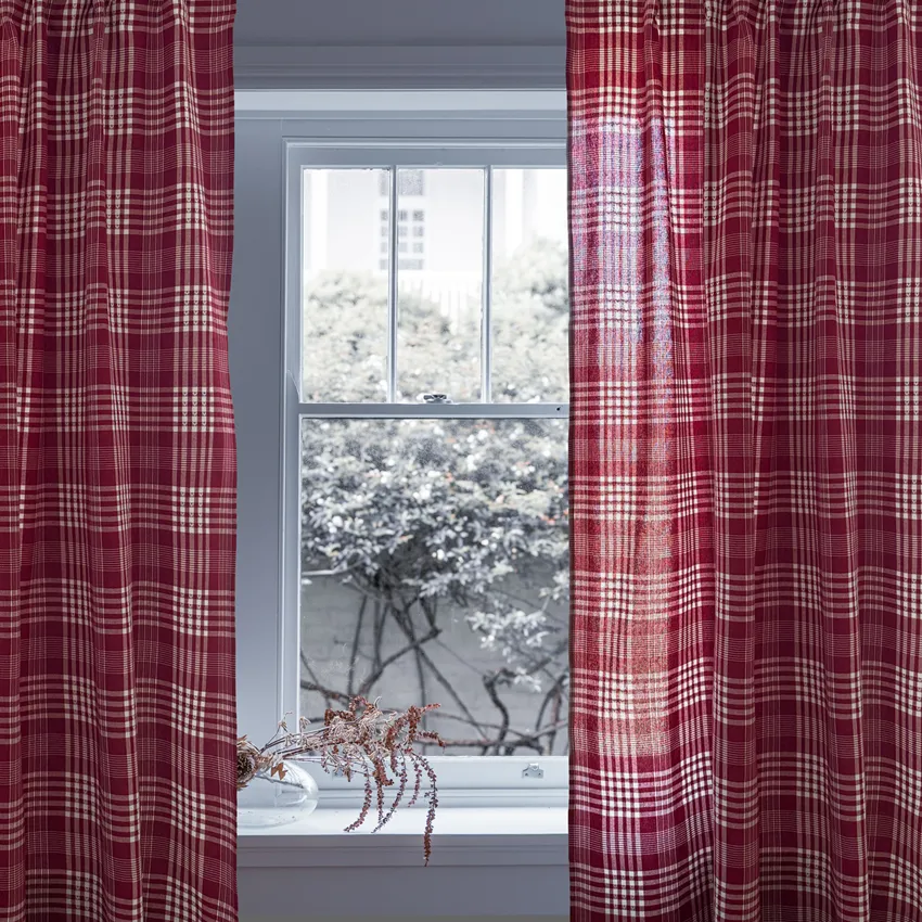 Återvunnen Gardinlängd 2-pack Mimmi, Mörkröd/Beige