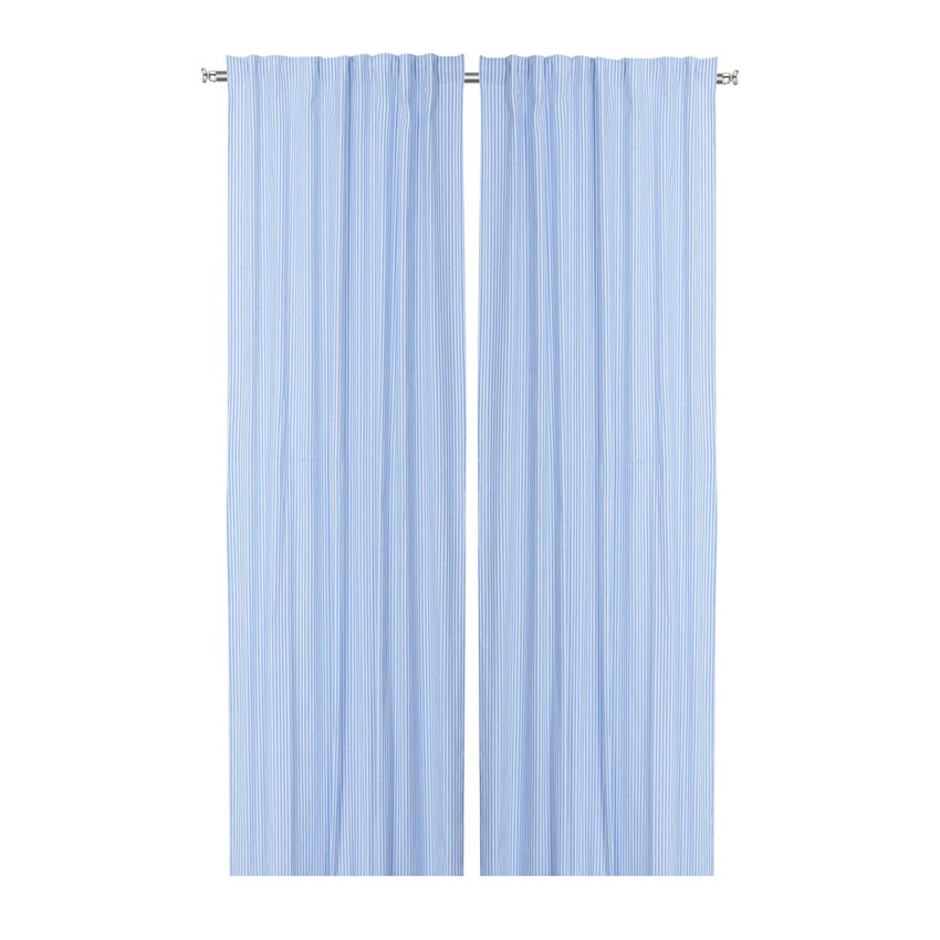 Återvunnen Gardinlängd 2-pack Lina, Ljusblå/Vit