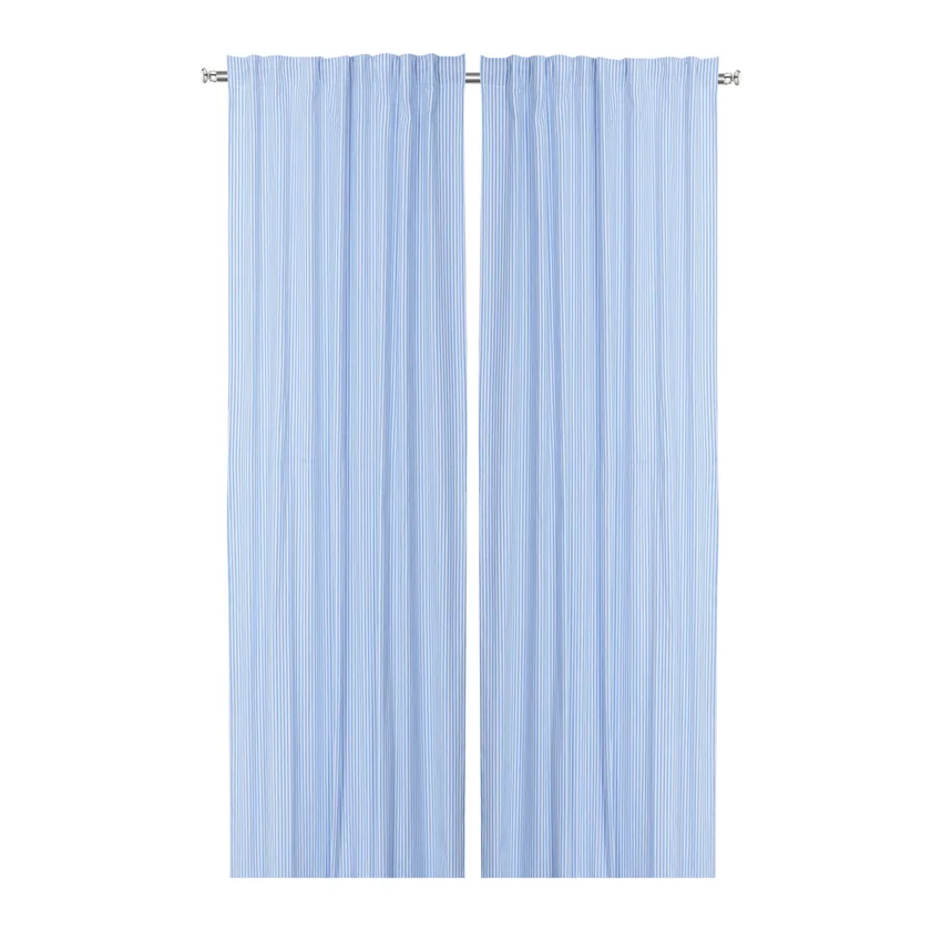 Återvunnen Gardinlängd 2-pack Lina, Ljusblå/Vit