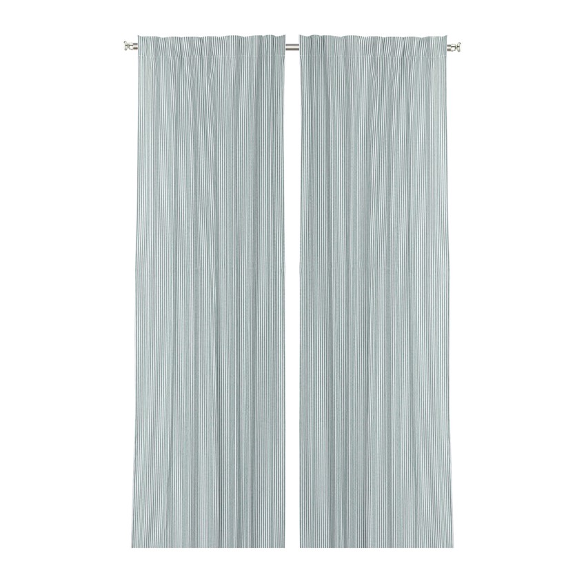 Återvunnen Gardinlängd 2-pack Lina, Grön/Vit