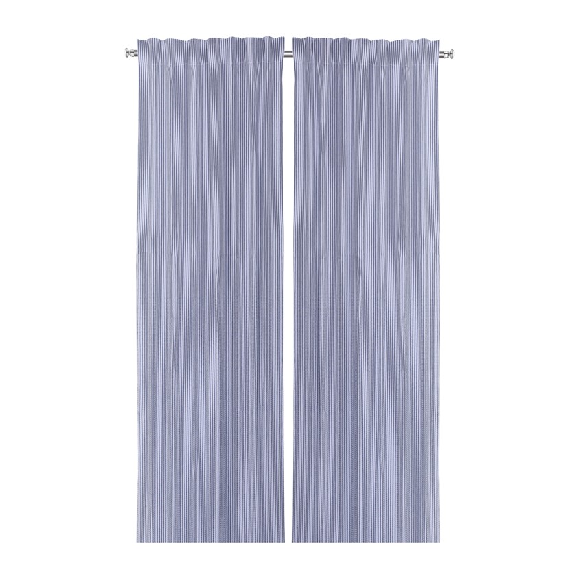 Återvunnen Gardinlängd 2-pack Lina, Marinblå/Vit