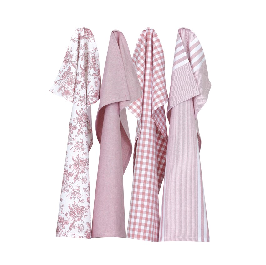 Återvunnen Kökshandduk Recycling Linnea, 4-sortering, Vit/Ljusrosa