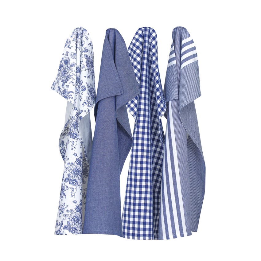 Återvunnen Kökshandduk Recycling Linnea, 4-sortering, Vit/Blå