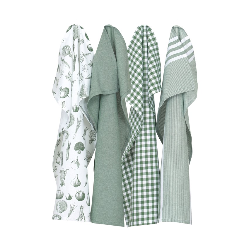 Återvunnen Kökshandduk Recycling Linnea, 4-sortering, Vit/Grön