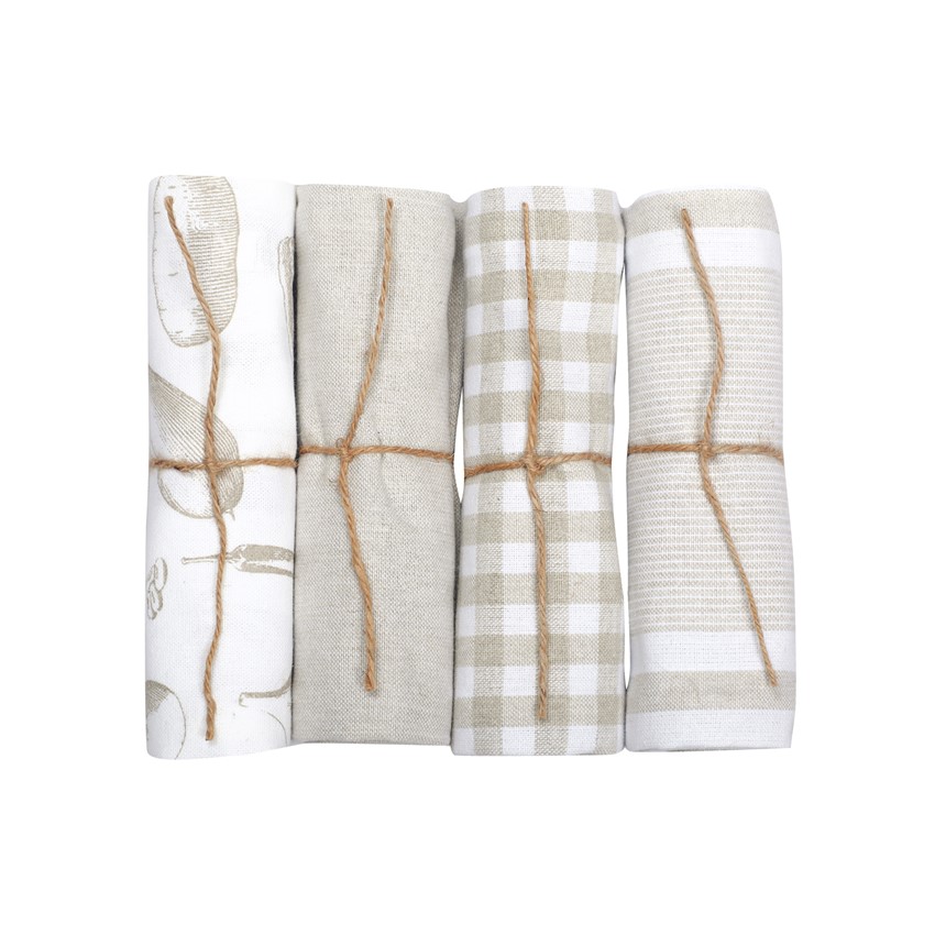 Återvunnen Kökshandduk Recycling Linnea, 4-sortering, Vit/Linne