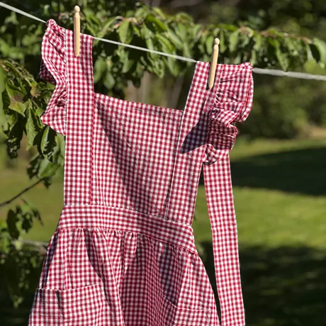 Återvunnet Förkläde Madicken, Volang, Röd/Vit