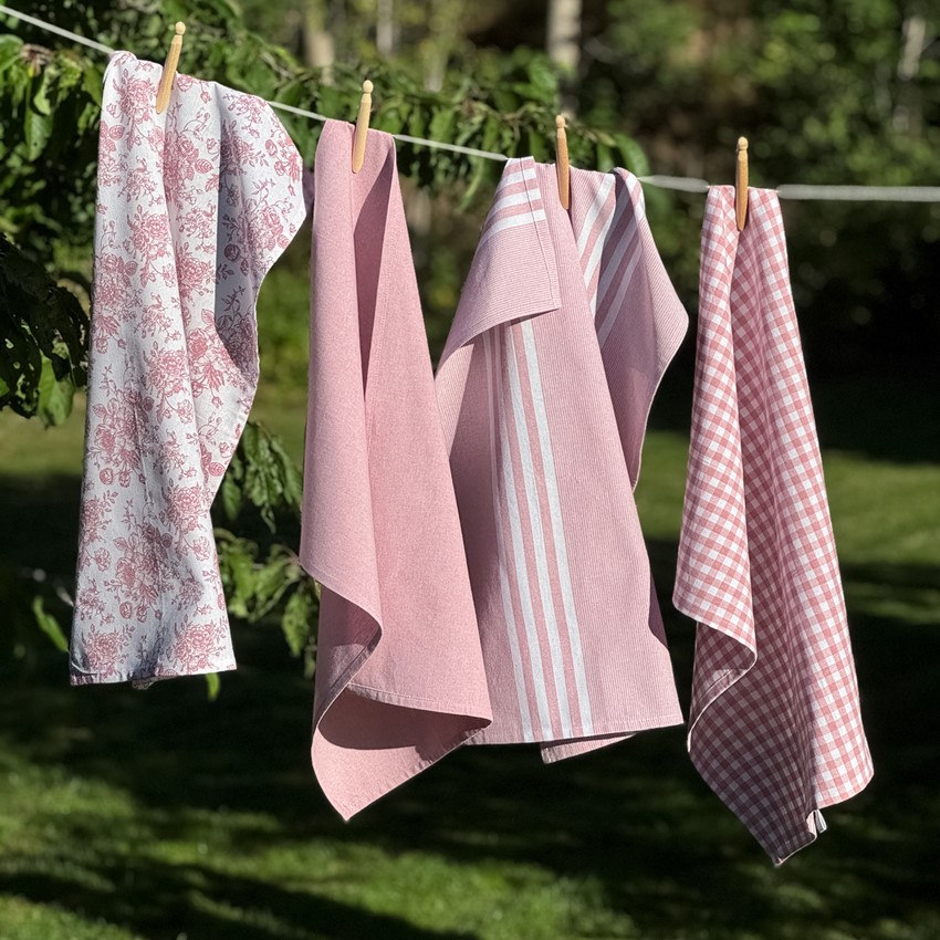 Återvunnen Kökshandduk Recycling Linnea, 4-sortering, Vit/Ljusrosa