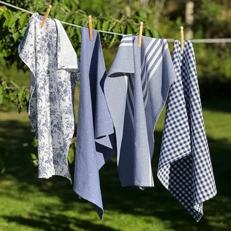 Återvunnen Kökshandduk Recycling Linnea, 4-sortering, Vit/Blå