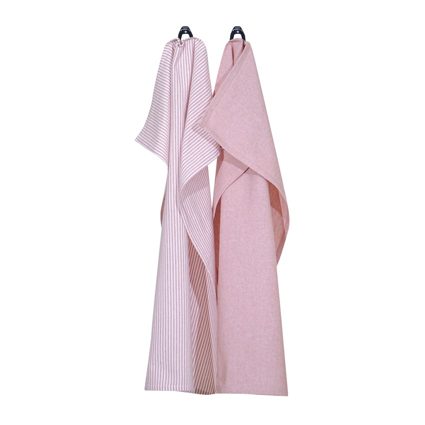 Återvunnen Kökshandduk 2-pack Bosse, Ljusrosa/Vit