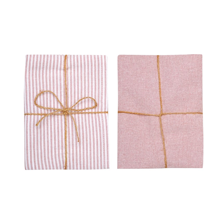 Återvunnen Kökshandduk 2-pack Bosse, Ljusrosa/Vit