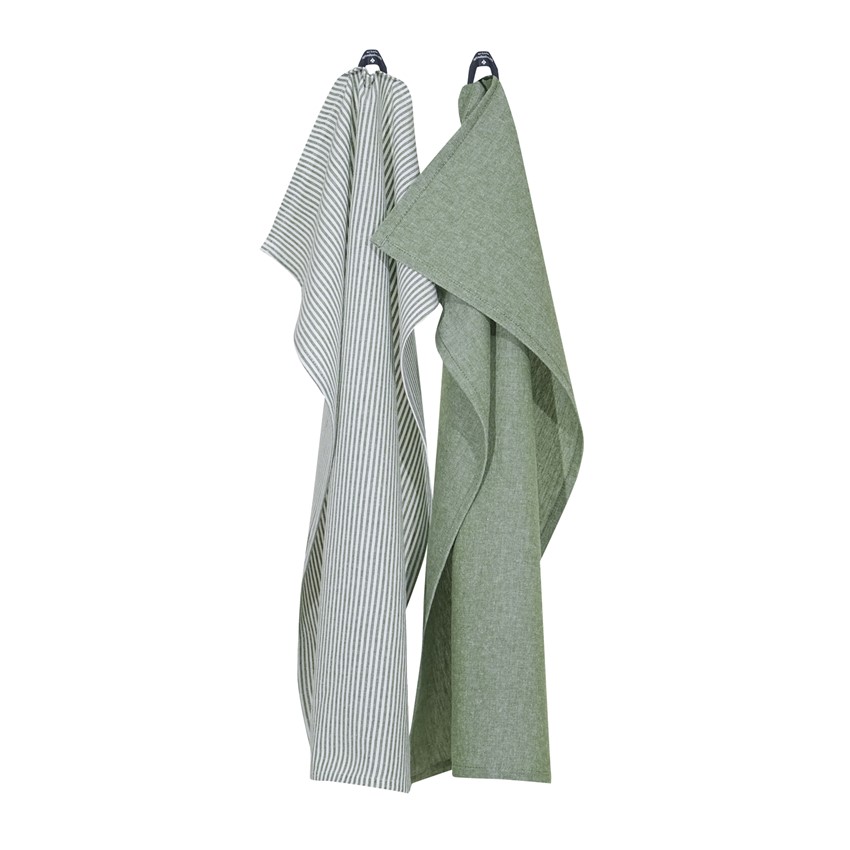 Återvunnen Kökshandduk 2-pack Bosse, Grön/Vit