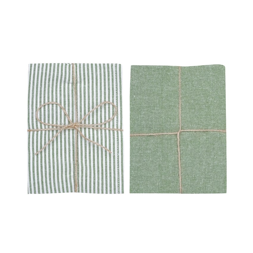 Återvunnen Kökshandduk 2-pack Bosse, Grön/Vit