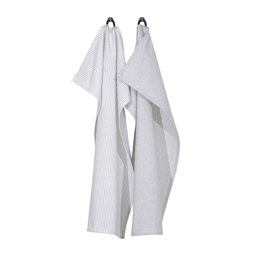 Återvunnen Kökshandduk 2-pack Bosse, Ljusgrå/Vit