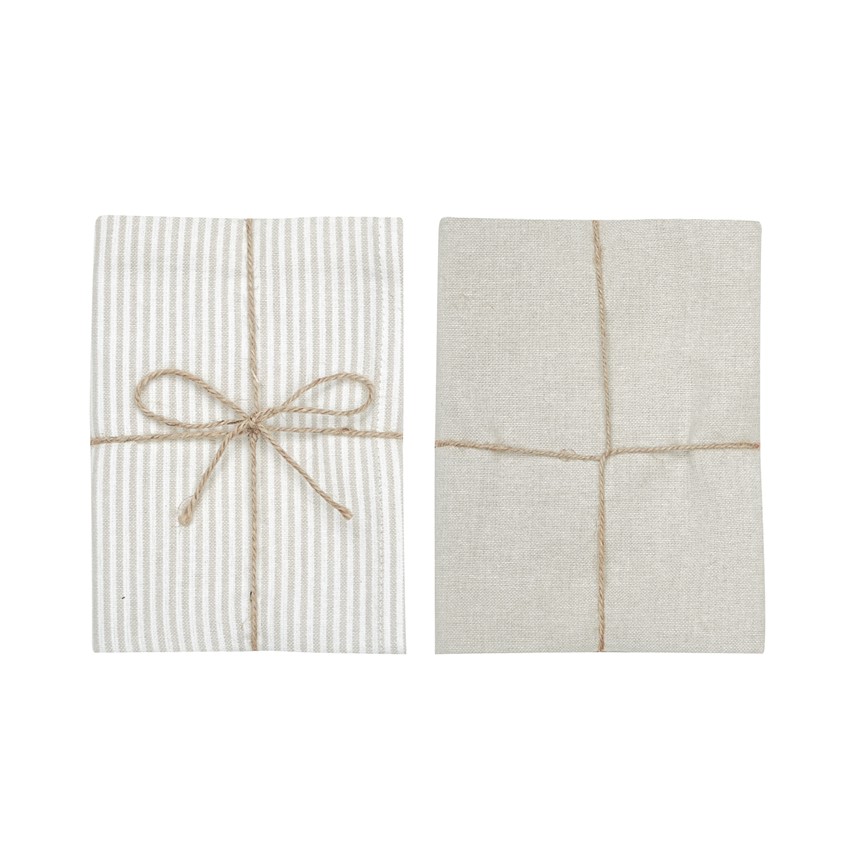 Återvunnen Kökshandduk 2-pack Bosse, Linne/Vit
