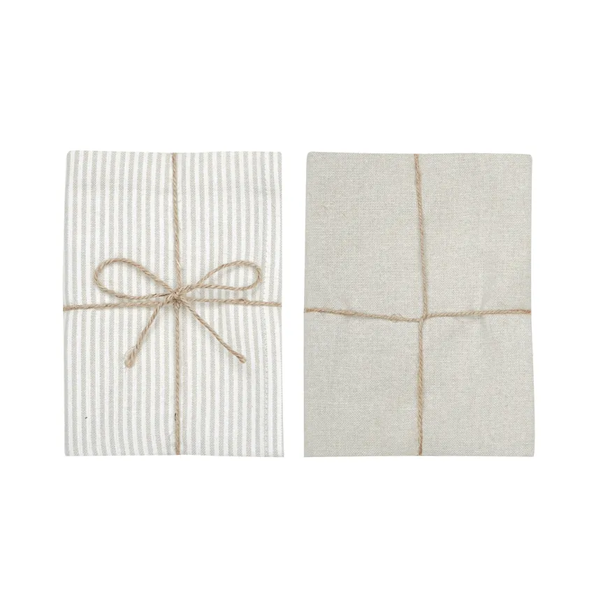 Återvunnen Kökshandduk 2-pack Bosse, Linne/Vit