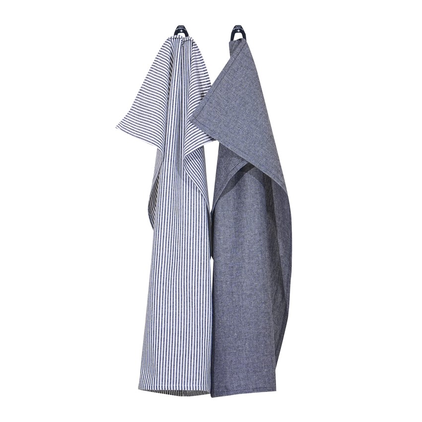 Återvunnen Kökshandduk 2-pack Bosse, Marinblå/Vit