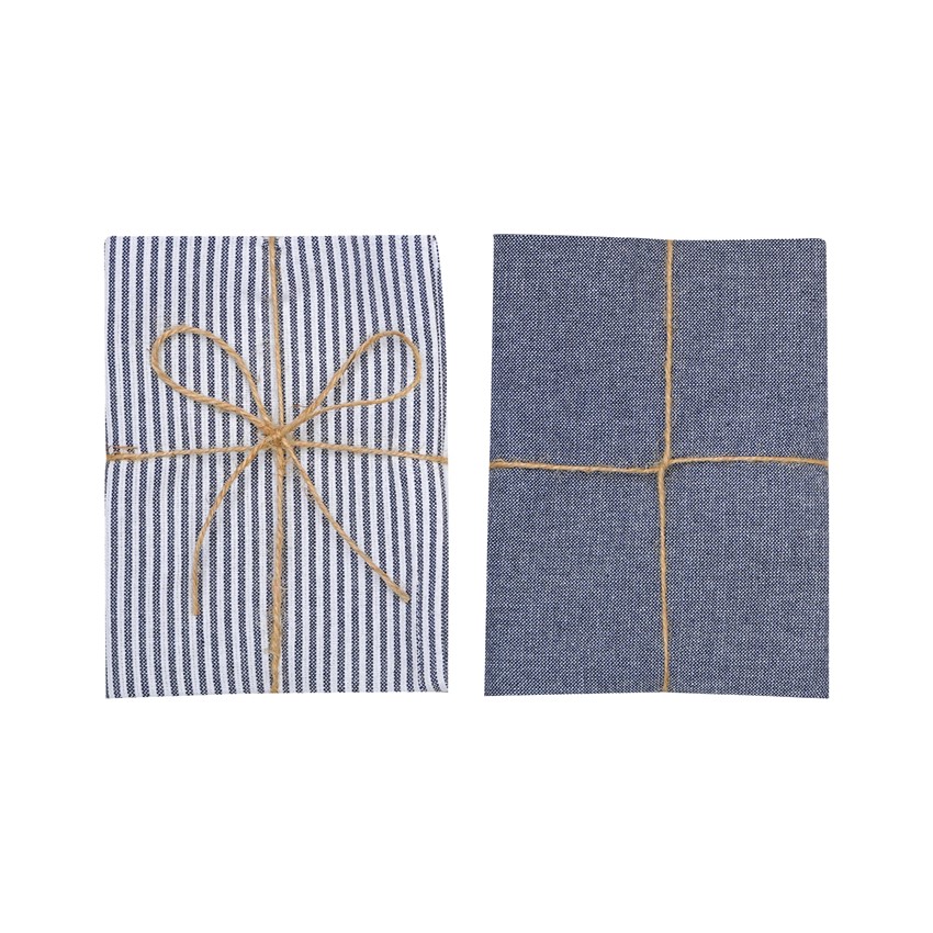 Återvunnen Kökshandduk 2-pack Bosse, Marinblå/Vit