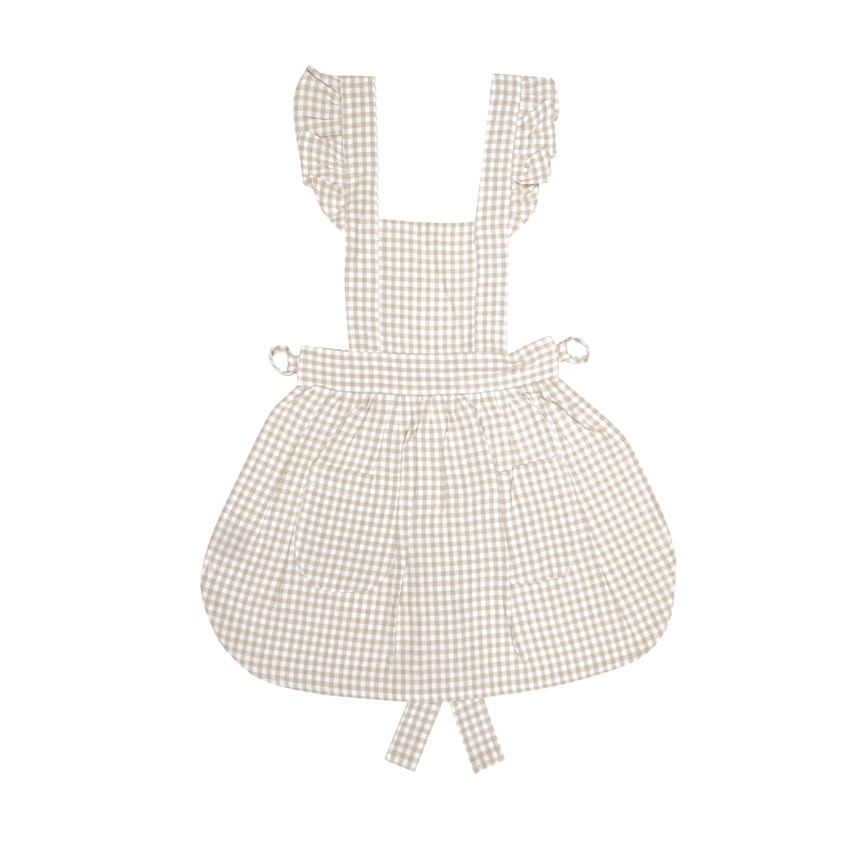 Återvunnet Barnförkläde Madicken, Volang, Linne/Vit