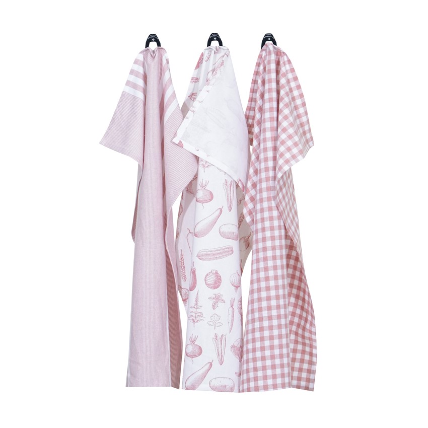 Återvunnen Kökshandduk Linnea, 3-pack, Ljusrosa/Vit