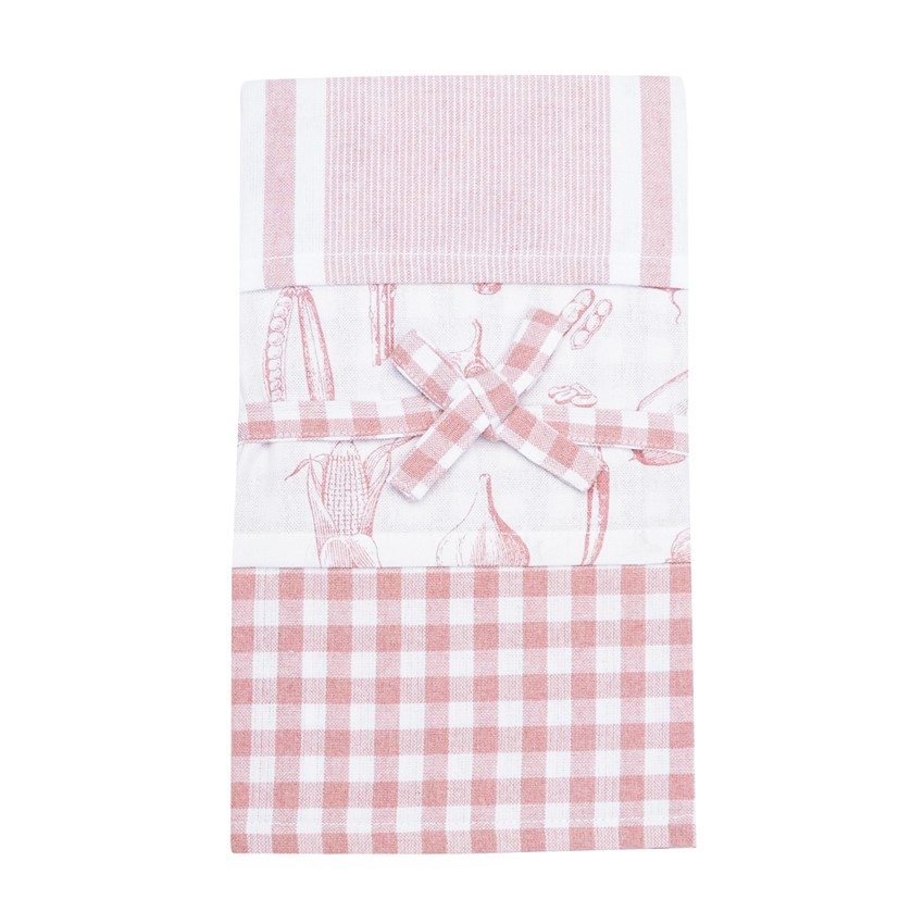 Återvunnen Kökshandduk Linnea, 3-pack, Ljusrosa/Vit