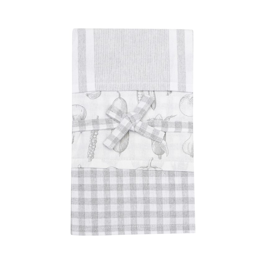 Återvunnen Kökshandduk Linnea, 3-pack, Ljusgrå/Vit