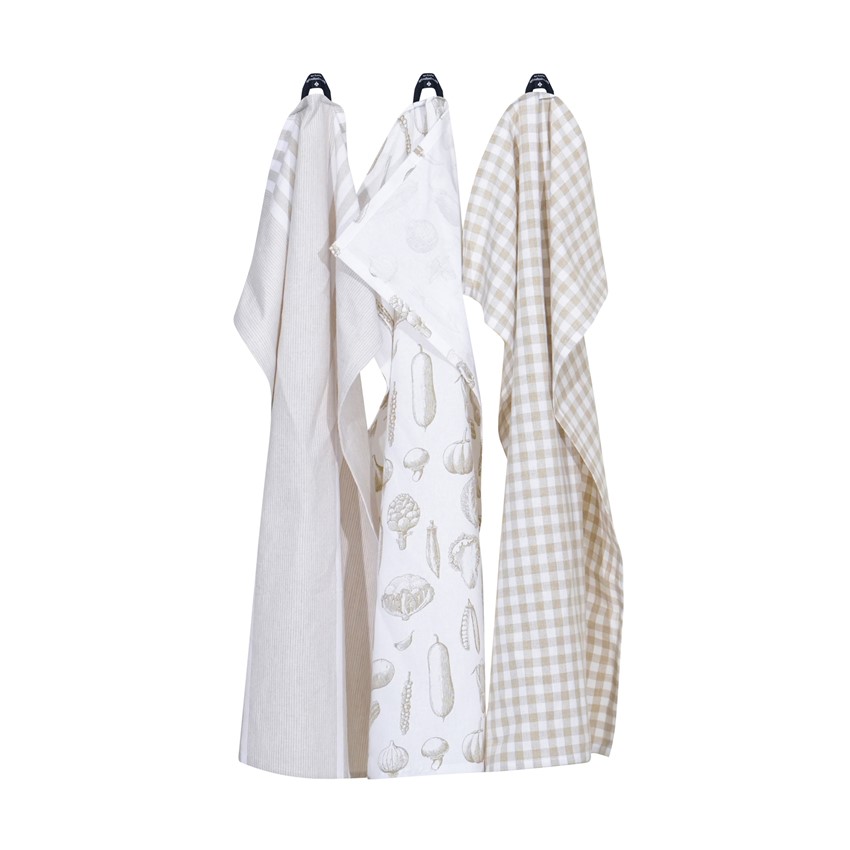 Återvunnen Kökshandduk Linnea, 3-pack, Linne/Vit