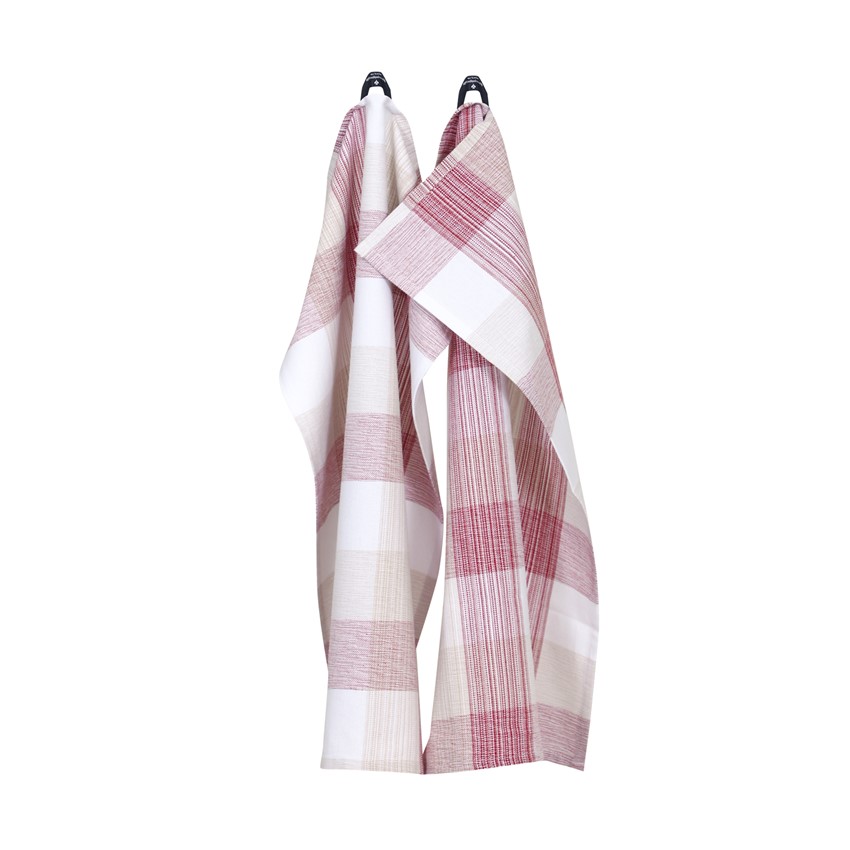 Återvunnen Kökshandduk 2-pack Loke, Mörkröd/Linne