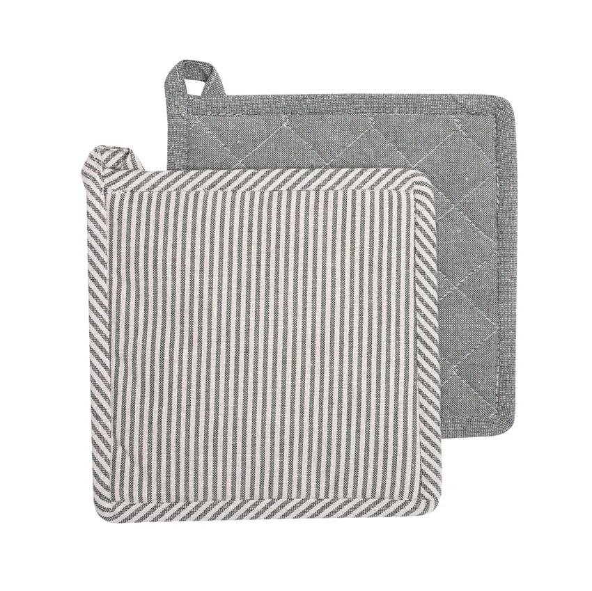 Återvunnen Grytlapp 2-pack Bosse, Olivgrön/Linne