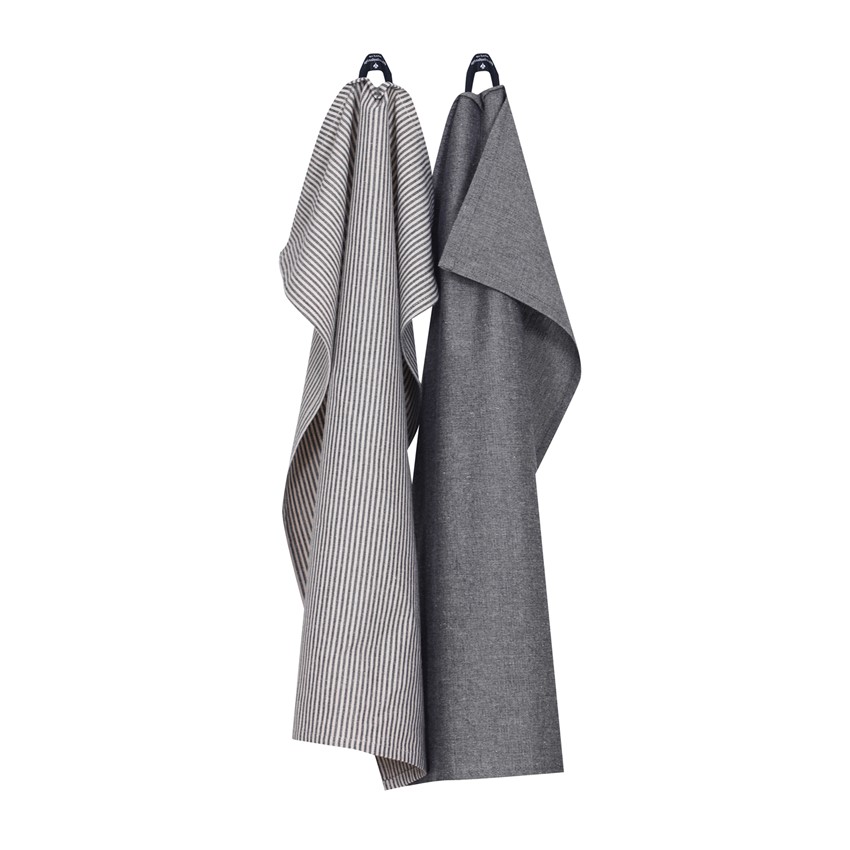 Återvunnen Kökshandduk 2-pack Bosse, Svart/Linne