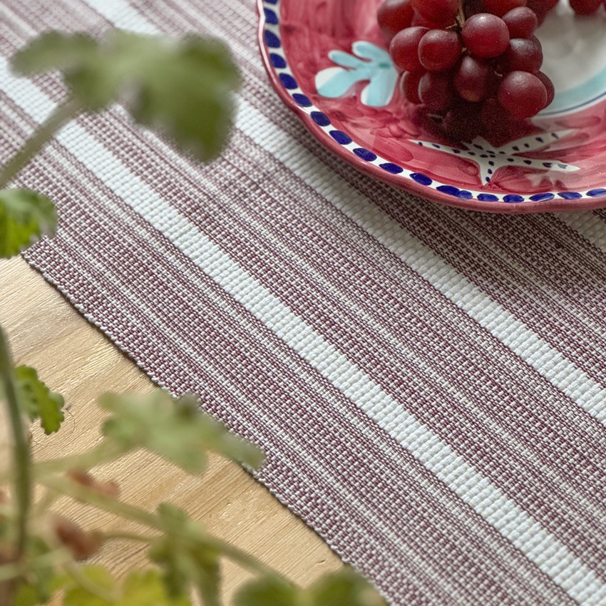 Återvunnen Löpare Tuva, Vinröd/Ecru