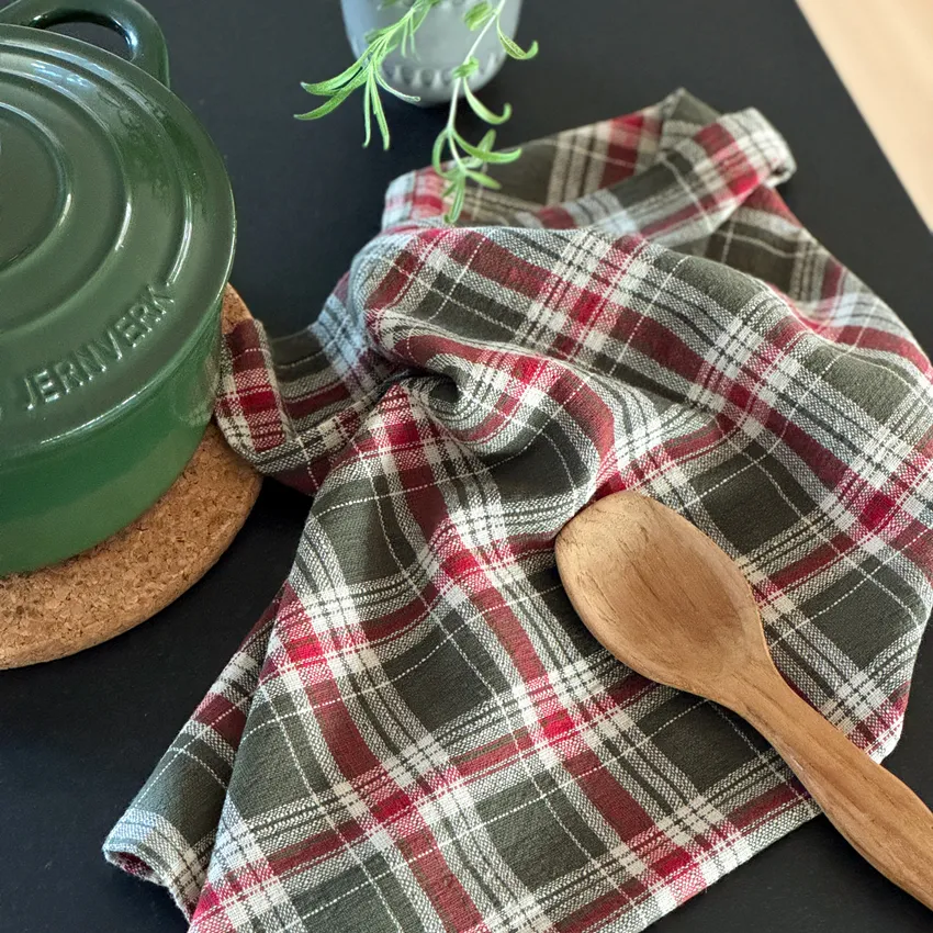 Återvunnen Kökshandduk Vivi, Olivgrön/Linne