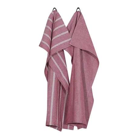 Återvunnen Kökshandduk 2-pack Agda, Mörkröd/Beige