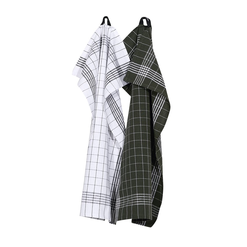 Återvunnen Kökshandduk 2-pack Astrid, Olivgrön/Vit