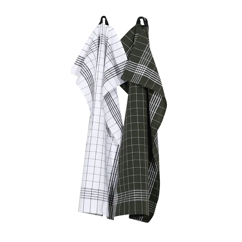 Återvunnen Kökshandduk 2-pack Astrid, Olivgrön/Vit