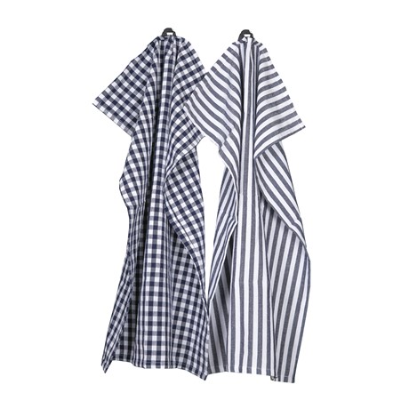 Återvunnen Kökshandduk 2-pack Liam, Marinblå/Vit