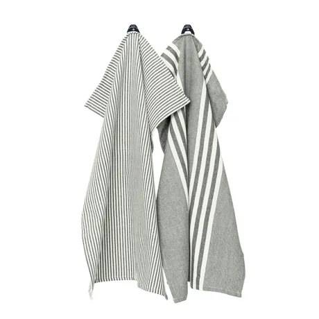 Återvunnen Kökshandduk 2-pack Ronja och Robin, Olivgrön/Beige