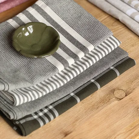 Återvunnen Kökshandduk Recycling, 4-sortering, Olivgrön/Beige
