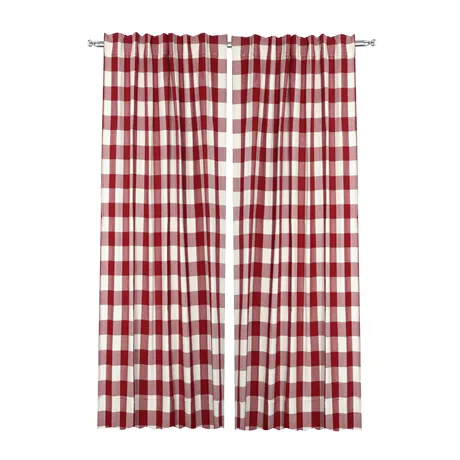 Återvunnen Gardinlängd 2-pack Ted, Mörkröd/Beige
