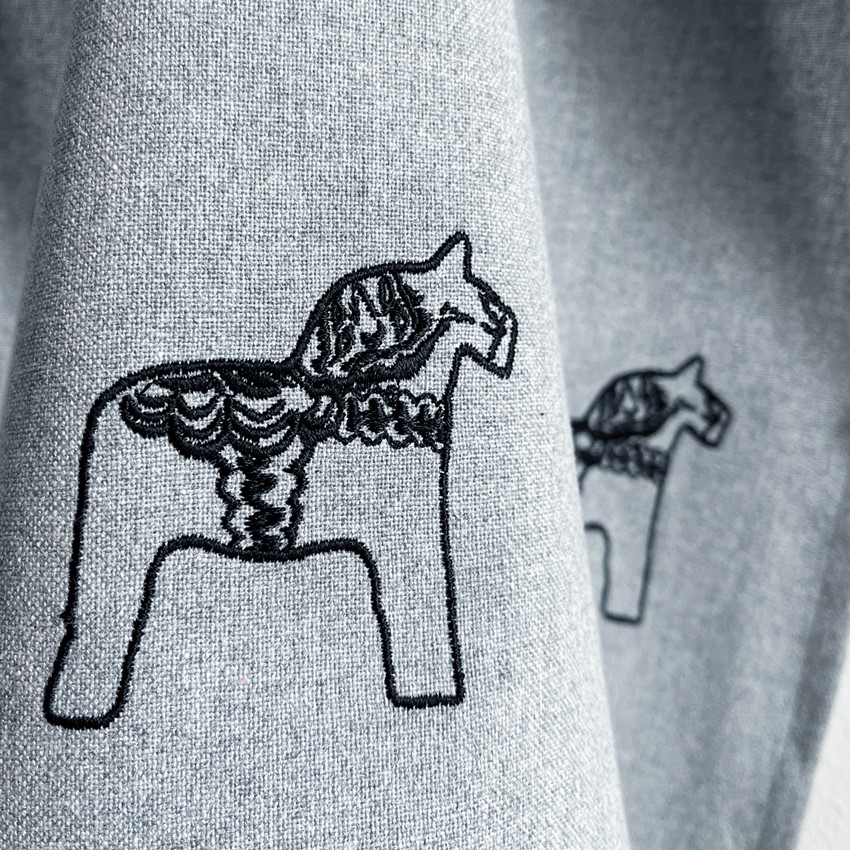 Återvunnen Kökshandduk Sjurberg, Svart Brodyr, Grå/Vit